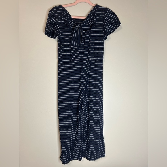Striped Navy Blue Cropped Romper - Picture 4 of 4